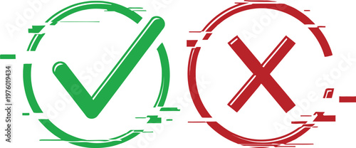 A vibrant illustration of opposing concepts a green checkmark and a red x symbolizing approval and rejection