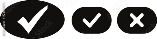 Simple black and white icons depicting acceptance and rejection with check and cross symbols