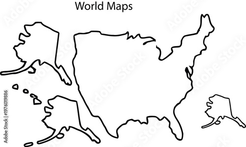 Simplified black and white outline map of the united states including alaska and hawaii