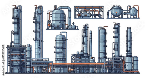 Complex Industrial Plant - Distillation Columns, Reactors, and Processing Units.