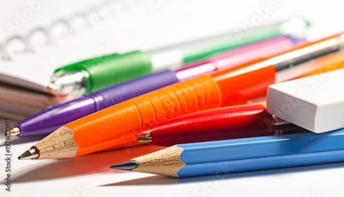 Wallpaper Mural Colored Pencils and Pens Close Up White Background Vibrant Shadows Creative Art Supplies Visuals Torontodigital.ca