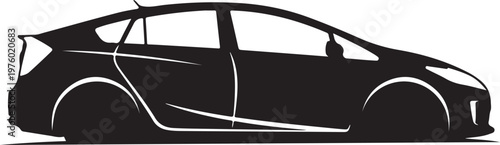Black car silhouette, side view, vector graphic, automotive design element, modern sedan
