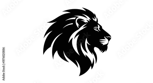 Majestic Lion Head Profile Black and White Illustration.