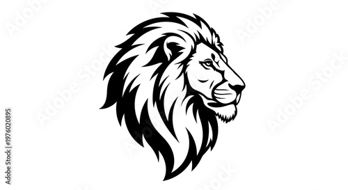 Majestic Lion Head Profile Black and White Illustration.