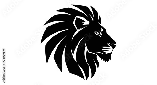 Majestic Lion Head Profile Black and White Illustration.