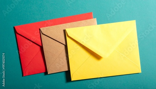 Wallpaper Mural Three Envelopes Red Brown Yellow Teal Background Stationery Color Contrast Visuals Torontodigital.ca