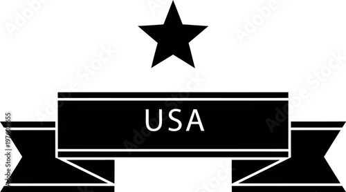A striking black and white emblem featuring a five pointed star above a ribbon displaying 'usa' symbolizing national pride and identity
