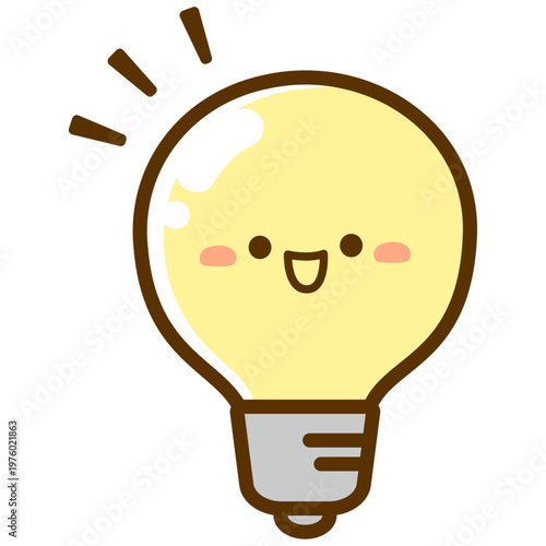 かわいい電球のイラスト、電気や節電、発見やひらめきのイメージ