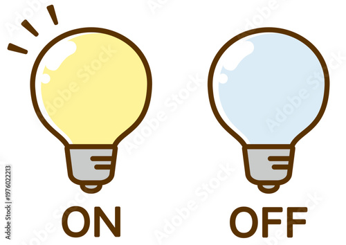 点灯する電球と消灯している電球、電気や節電のイメージのイラスト