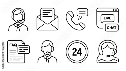 Customer Support Line Icon Set  Help Desk, Contact Service and Assistance Symbols Collection