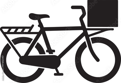 Black bicycle icon, delivery bike, cargo bike, bike silhouette, vector illustration