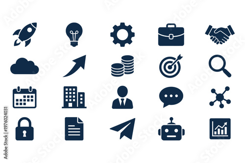 Business icons on white background.