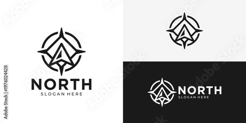 Creative simple north star logo template. Abstract compass with north star logo design vector illustration.