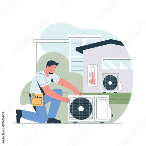 HVAC Technician Servicing Outdoor Air Conditioner Unit