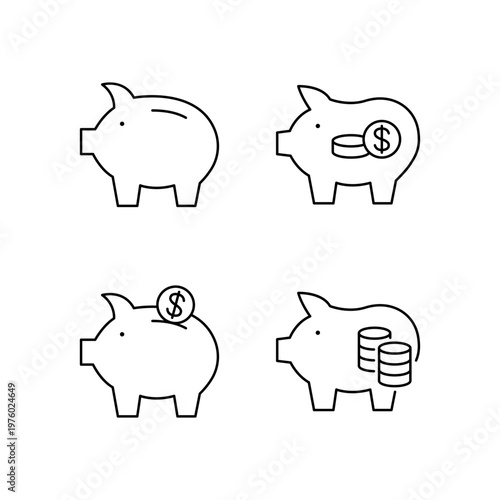 Set of Pig bank with dollar sign. Piggybank icon vector illustration.