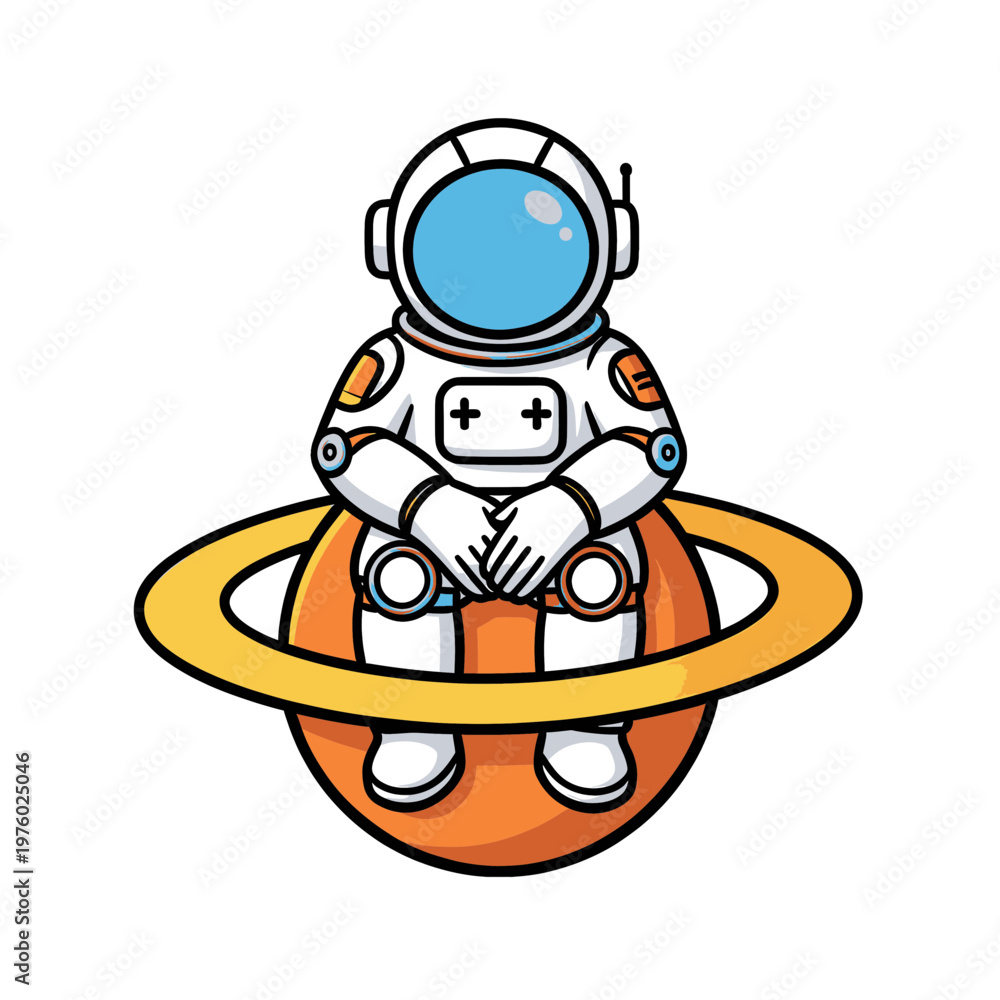 Obraz premium Astronaut Vector Icon Hugging Planet Saturn
