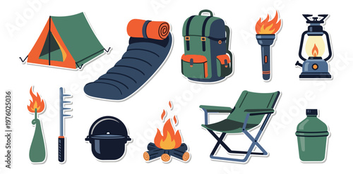 Camping equipment vector illustration outdoors recreation concept