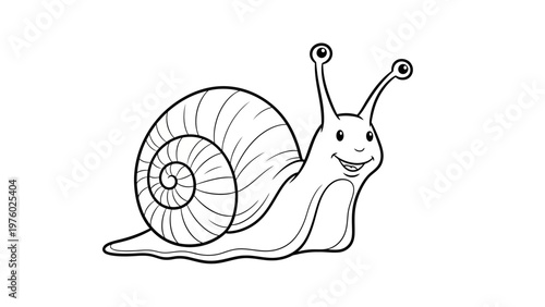 A smiling cartoon snail with antennae and a spiral shell.