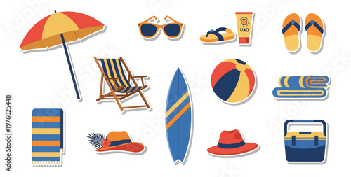 Summer beach vacation icon set graphic elements isolated on black