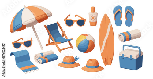 Summer essentials collection beach items vector illustration