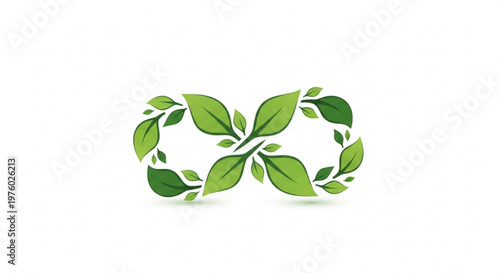 Eco friendly symbol with intertwined green leaves on white background for nature and sustainability concepts