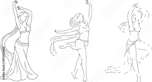 Set of woman performing belly dancing Female Dancer Line Art Set