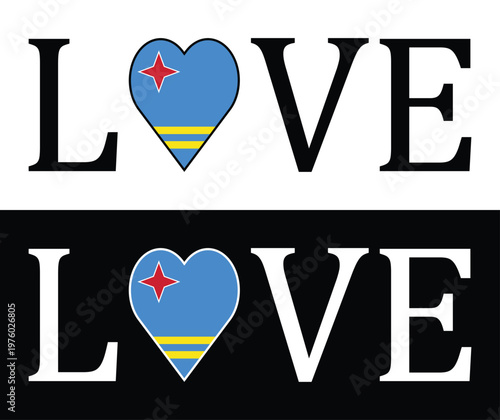 I Love Aruba Vector Graphic Patriotic Heart Shape Flag Symbol with Decorative Lettering for Merchandise