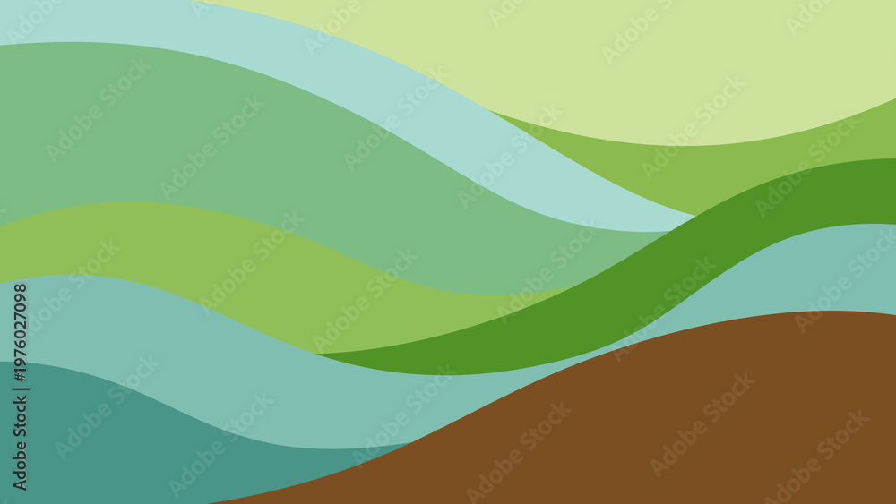 Obraz premium World Environment Day, Abstract landscape background with flowing wavy layers in shades of green and brown, minimalist natureinspired graphic design