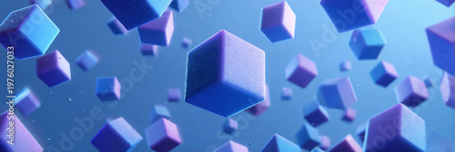 abstract cubes in blue void, tumbling gradient cubes, floating colorful cubes in space