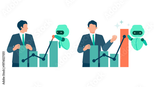 Business professional adjusting budget planning based on AI predictive analysis and data visualization with financial growth charts for smart management and strategic decision making