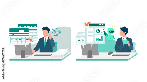 Budget management evolution from manual spreadsheet to automated digital dashboard with AI prediction for business workflow optimization and digital transformation efficiency