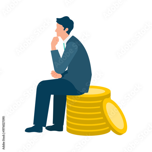 Stressed businessman thinking about budget planning and financial cost reduction strategy for business survival and long term economic stability in challenging market conditions