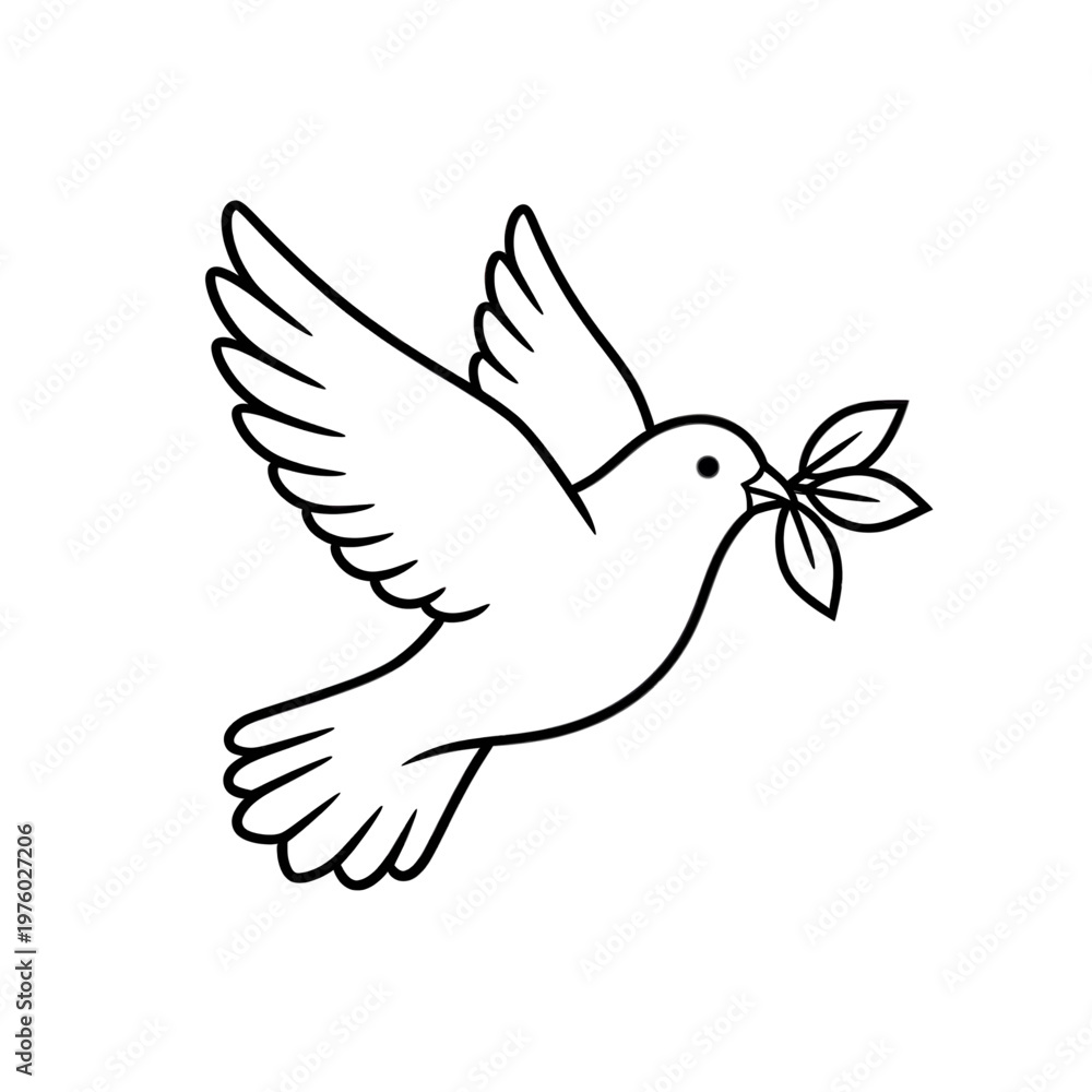 Fototapeta premium Dove with Olive Branch Line Icon