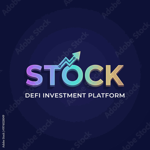 Vibrant 3D stock market and decentralized finance investment platform logo design, symbolizing financial growth and technological innovation with an upward trending arrow