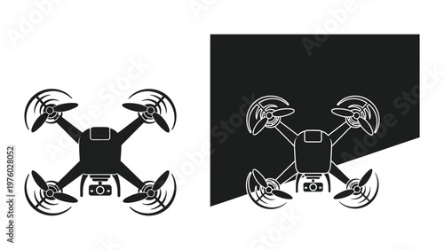 Drone Silhouette: A modern drone is showcased in silhouette, set against a dark backdrop, perfect for technology and aerial concepts.