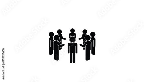 Group of people standing in a circle while interacting and sharing ideas together during a meeting session