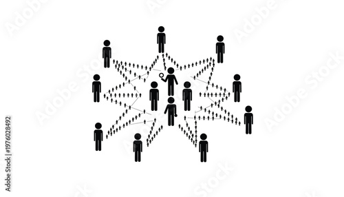 Central figure analyzing a complex network of people and their connections, illustrating relationships and hierarchical structures.
