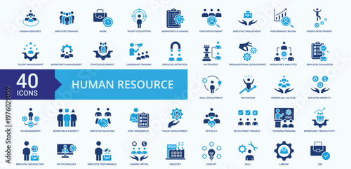 Human Resource Icon Pack Glyph Blue Illustration Vector With human resource, talent acquisition, employee training, workforce planning, staff recruitment