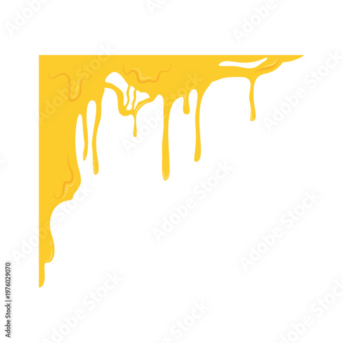 Honey Dripping Corner Frame in Flat Vector Style, Golden Sweet Liquid Border for Food Packaging and Design