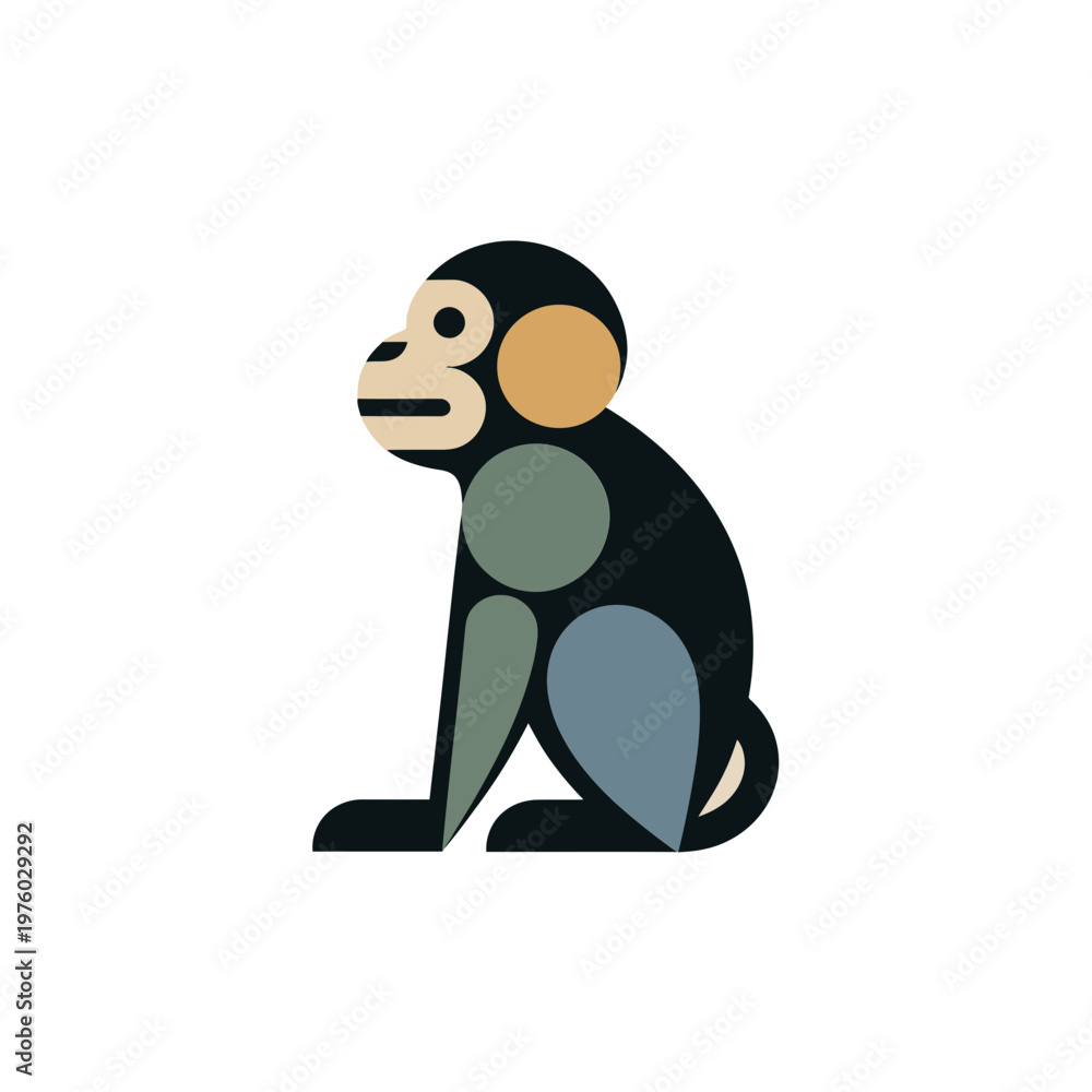 Naklejka premium A cartoon monkey sitting on its haunches