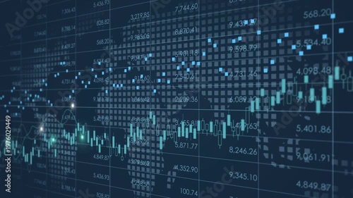 Analyzing data on virtual screen.Price graph and indicator, Stock market invest and business investment, global index investment concept