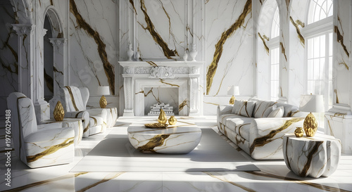 Luxurious interior design with marble accents and elegant furniture