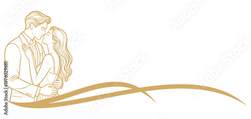 Vector silhouette illustration of a couple in love with ribbon