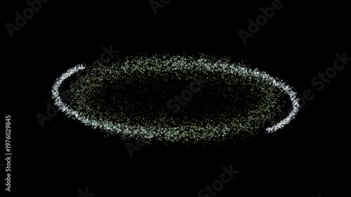 Expanding Glitter Particles Forming an Ellipse with Black Background