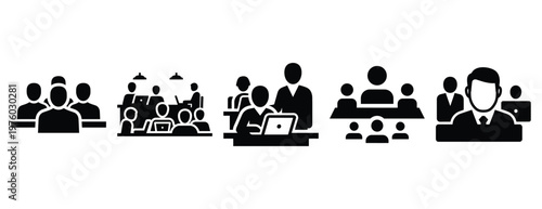 community co working silhouette icon set