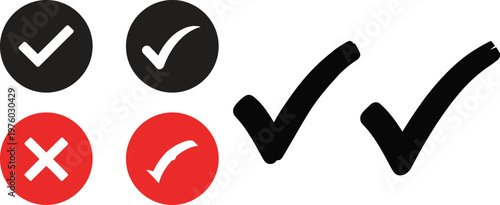 Visual representation of confirmation and rejection checkmarks and crosses in various styles