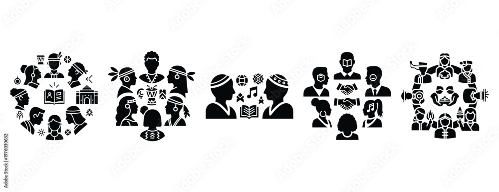 Fototapeta premium community cultural exchange silhouette icon set