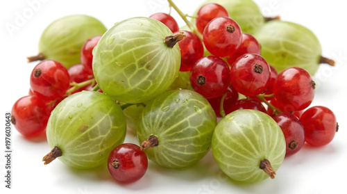 Fresh red currants and green gooseberries close-up photography healthy foods bright background fruit concept
