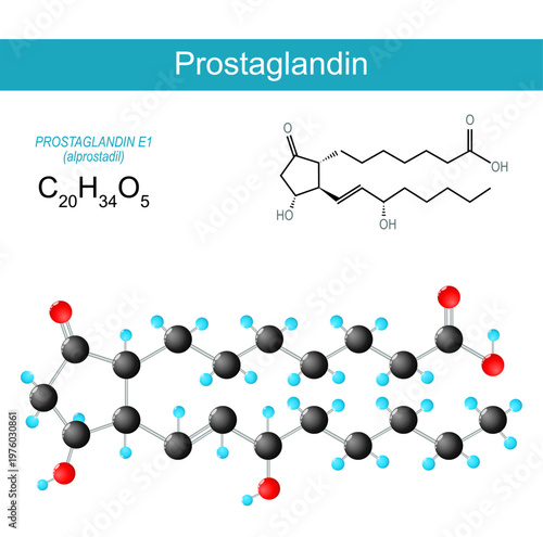 Prostaglandin molecule. Alprostadil molecular chemical structural formula