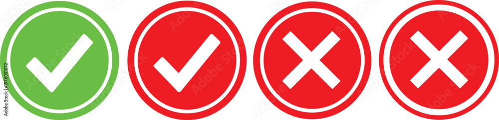 Obraz premium Four oval symbols representing status or verification with checks and crosses in contrasting colors